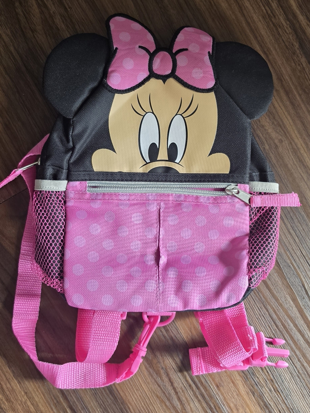 Disney Minnie Mouse Pink and Black Kids Backpack with Polka Dot Bow